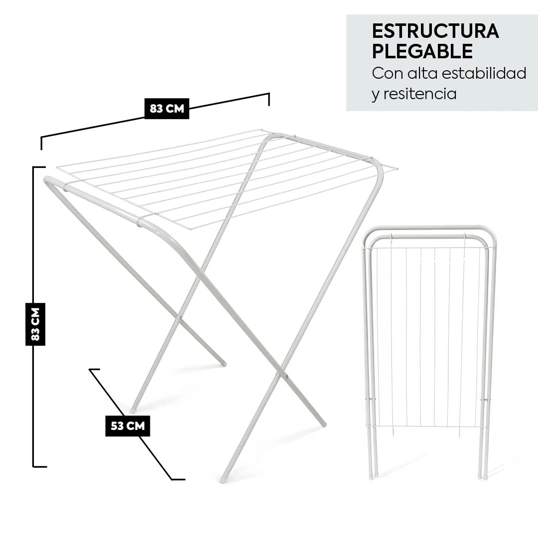 HERSIG - Tendederos Plegables - Tendedero Plegable -Tendederos Interior/Exterior con 8 Metros de Tendido - Estructura con Conteras Antideslizantes y Montaje Sencillo- Color Blanco - Hierro