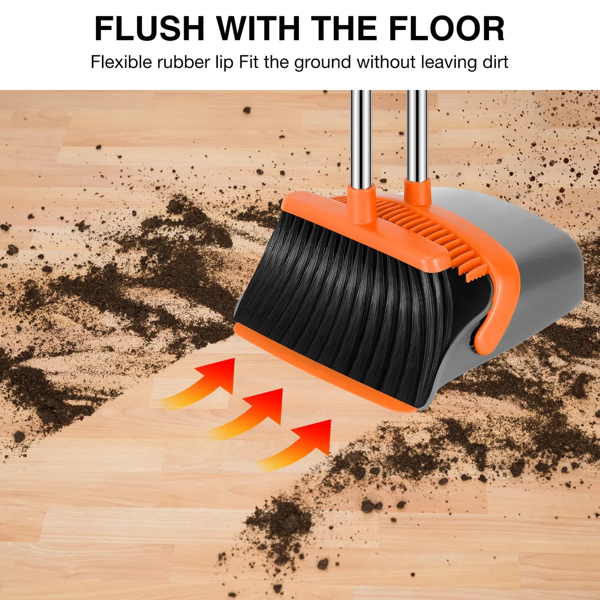 NACENA Juego de escoba y recogedor, 132 cm de largo, mango ajustable, combo con dientes recogedores para limpiar automáticamente el cabello, adecuado para el hogar, cocina, oficina, pasillo, suelo