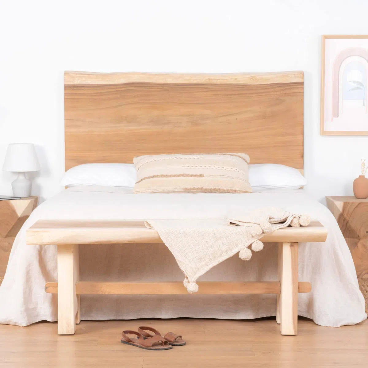 Wabi Home – Banqueta de Madera Natural Ideal para los pies de tu Cama o para el salón de tu casa Taburete de Cama o de salón elaborado con Madera Natural Trembesí Tamaño: 130x42,5x47x5