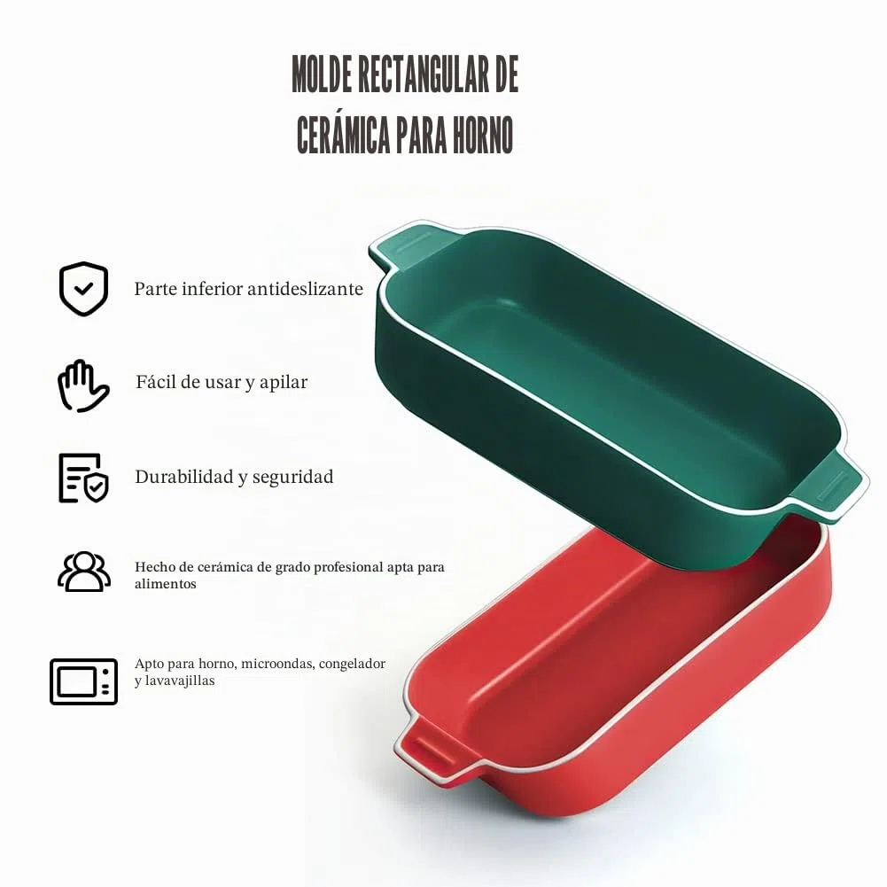 Plato para lasaña, 2 unidades de 9 x 5 pulgadas rectangulares de cerámica con asa, plato pequeño de color para hornear de horno a mesa, ideal para horno, sartén de cerámica para lasaña (verde)