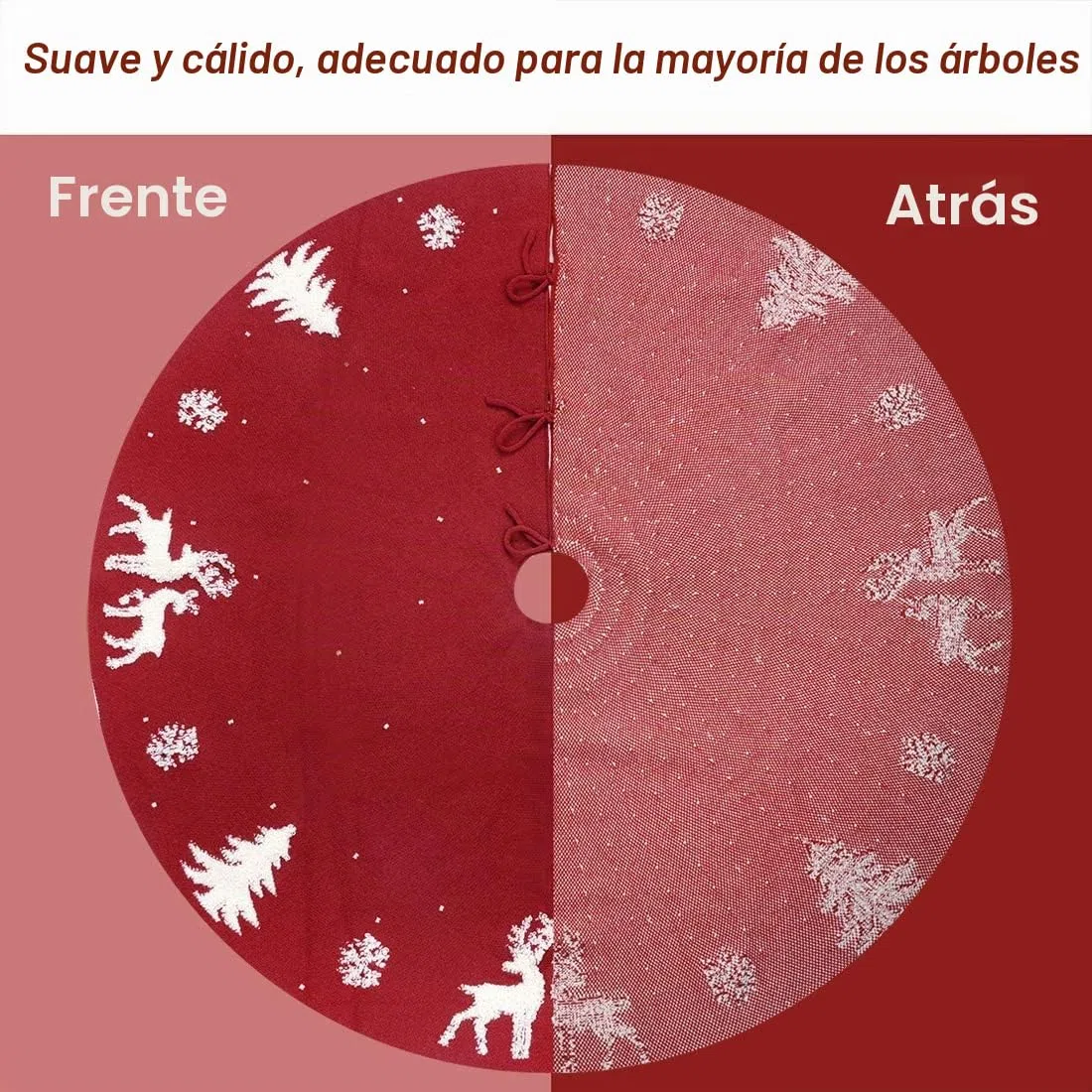 LATERN 3D Punto Falda de Árbol de Navidad, 122CM Falda de Árbol de Navidads Grande 100% Hecho a Mano Hilo de Lana Tejido Estera 3D Copo de Nieve Árbols de Navidad Cubierta de Árbols De Alce (Rojo)