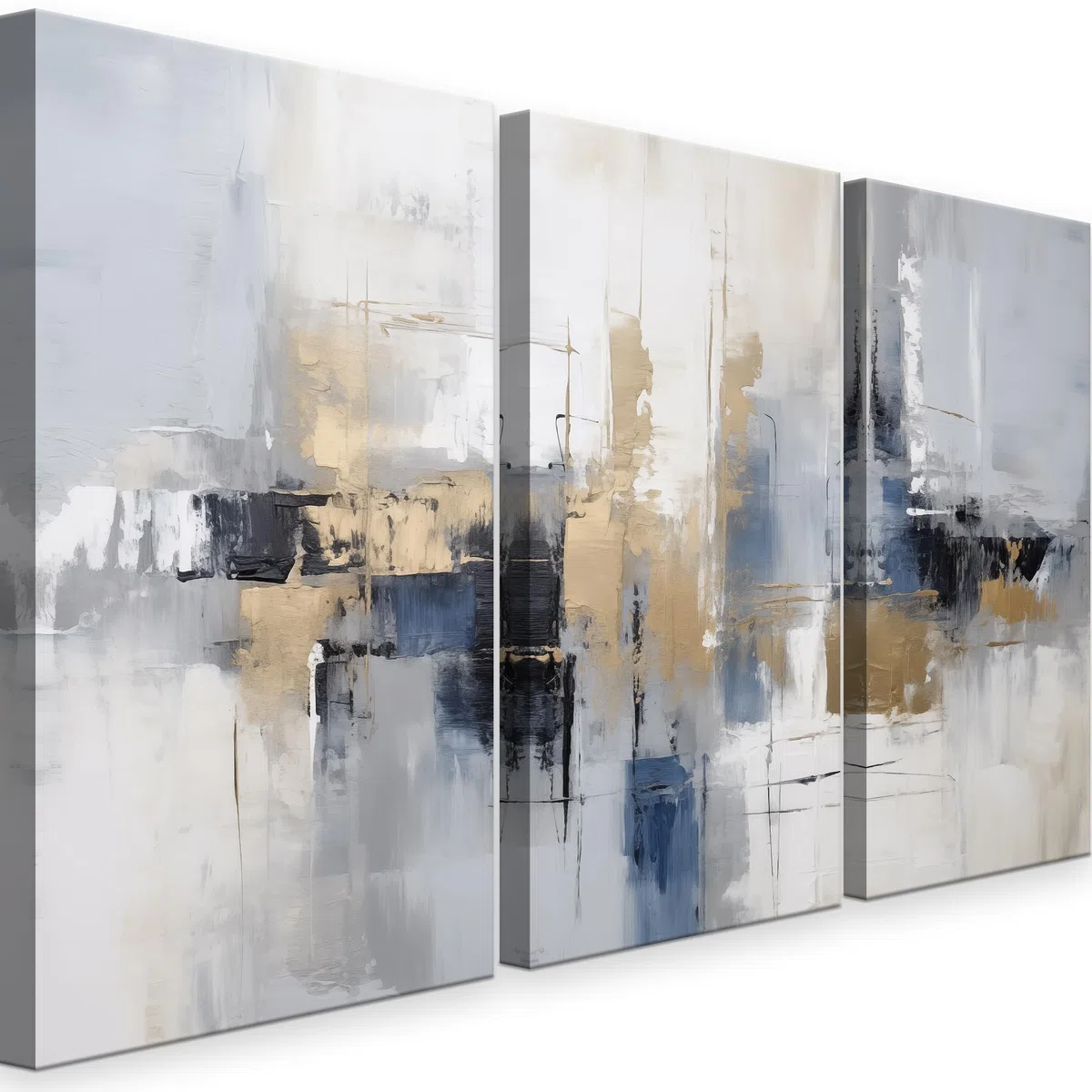 INTELIENZOS Tres cuadros modernos para decoracion de salon 120x61cm, 3 lienzos de Océano, estilo abstracto, Abs 4