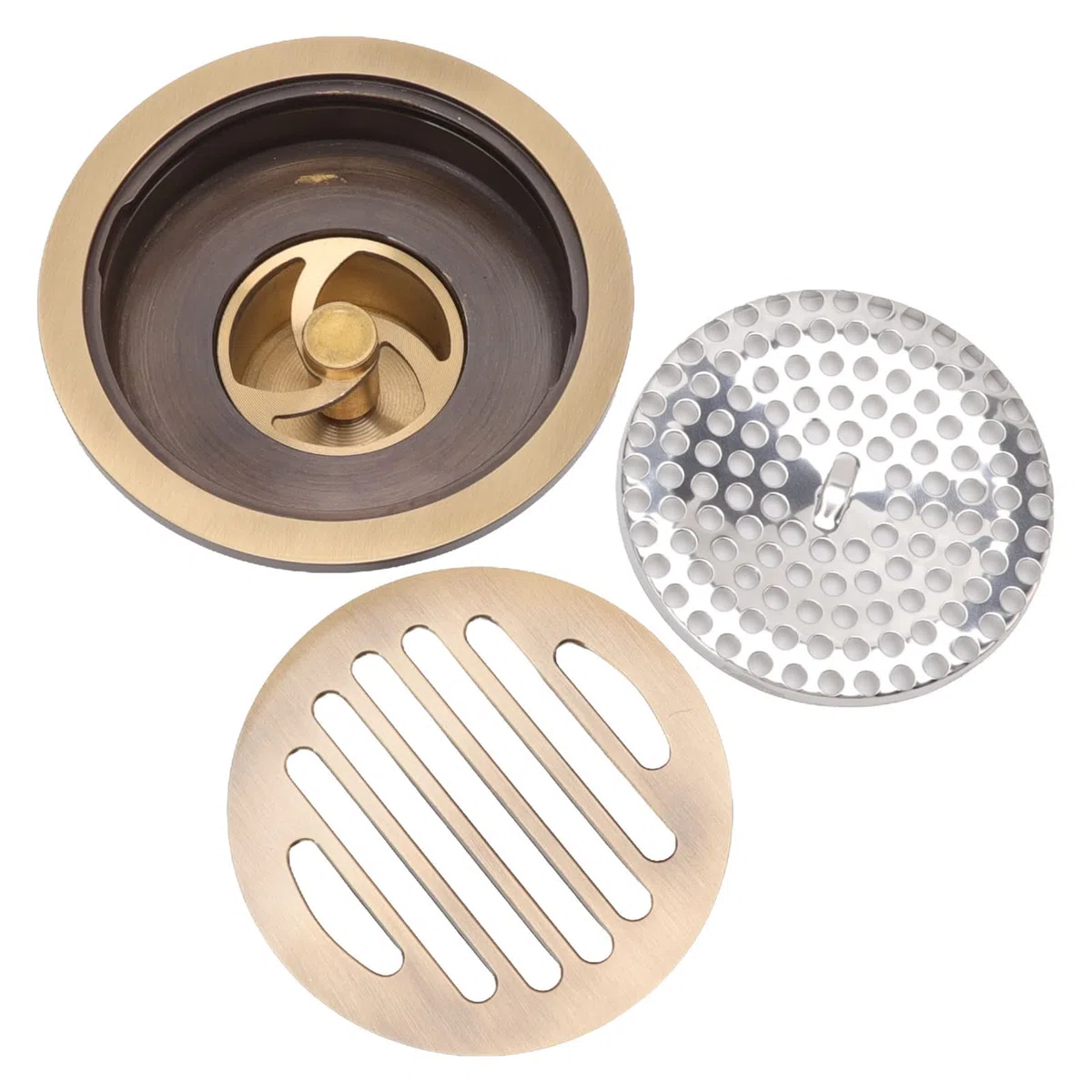 Desagüe de Ducha Redondo, Trampa de Suelo de Cobre, Recogedor de Pelo Extraíble, Desagüe de Suelo Vintage con Filtro para Baño, Garaje, Cocina, Balcones