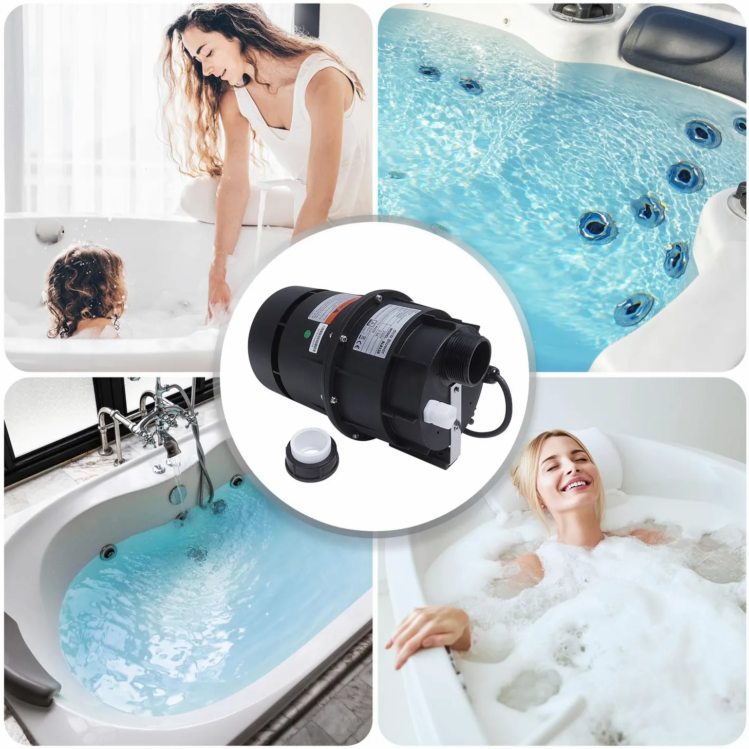 AQUADE Soplador de aire para jacuzzi, silencioso, 700 W, 700 W, soplador de jacuzzi, bañeras de hidromasaje, soplador de aire para exteriores, para jardín, jacuzzi al aire libre, soplador: 700 W 230 V