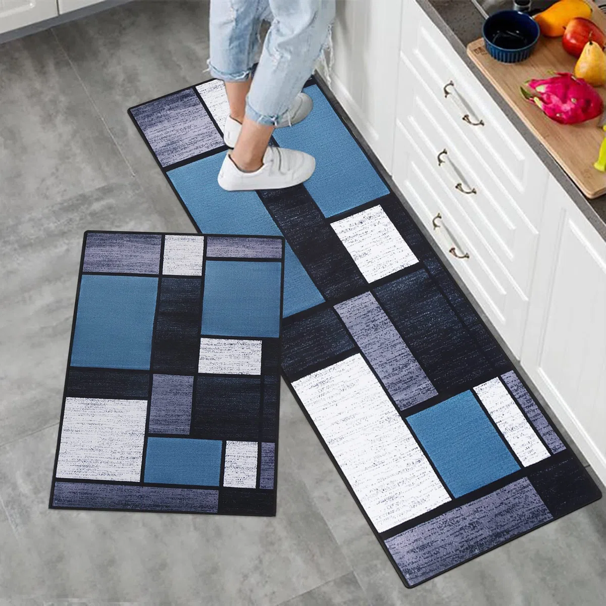 Juego de Alfombras de Cocina Antideslizantes de 2 Piezas, Tapetes y Tapetes Modernos Lavables para Pasillo, Comedor y Entrada, 50x80cm + 50x150cm