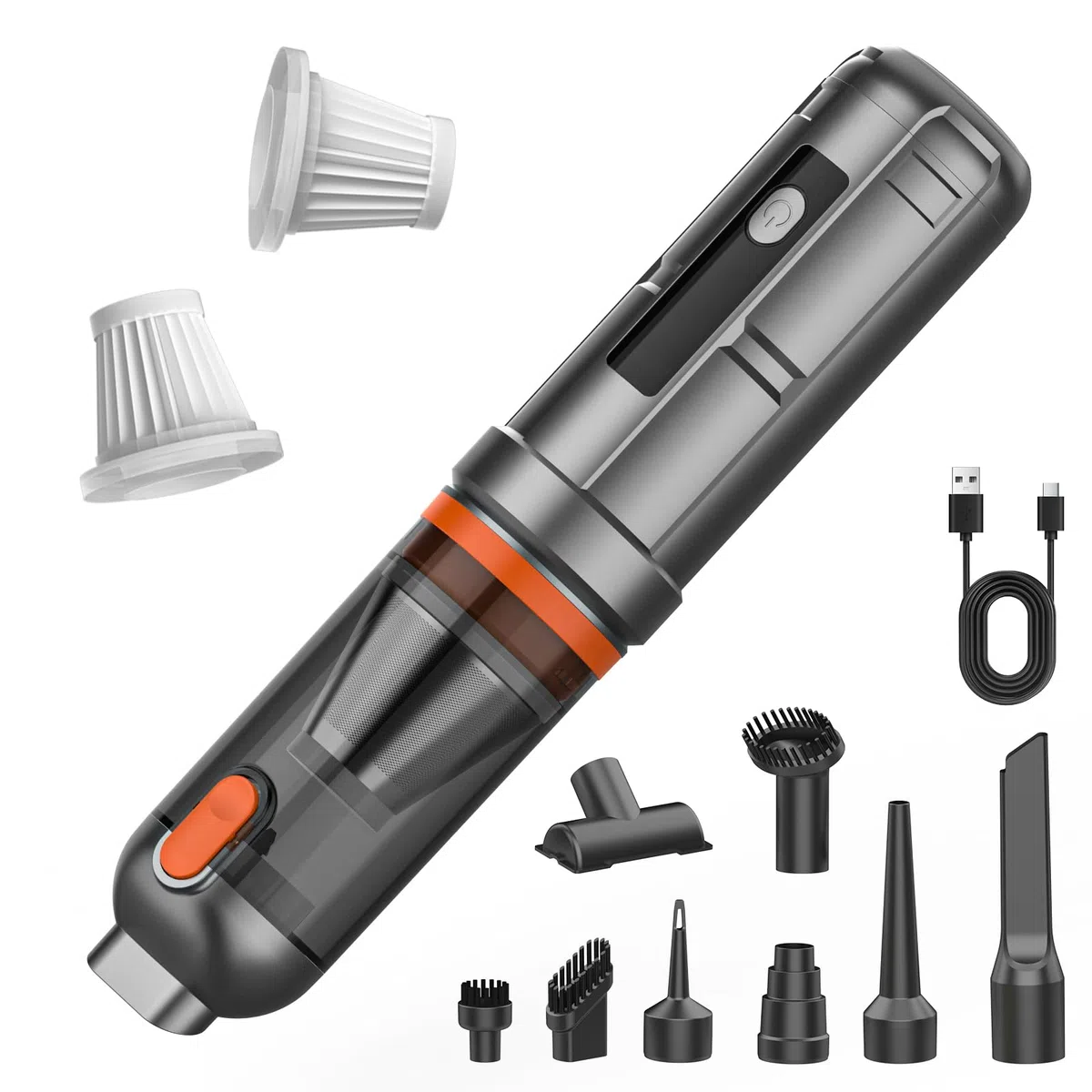 Aspirador de Mano 16000 PA Succión, 7 en 1 Ultra Potente Mini Aspiradora Coche sin Cable Potente Portátil Recargable con Motor sin Escobillas para Coche, Hogar, Oficina y Camping