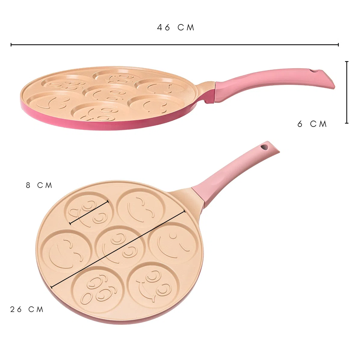 Erreke Sartén Antiadherente para Tortitas, Diseño Caritas, Inducción | Frigideira Panquecas. Doble Capa. Mango Tacto Suave. 7 Tortitas o Crepes. Para Toda la Familia. Desayunos Divertidos