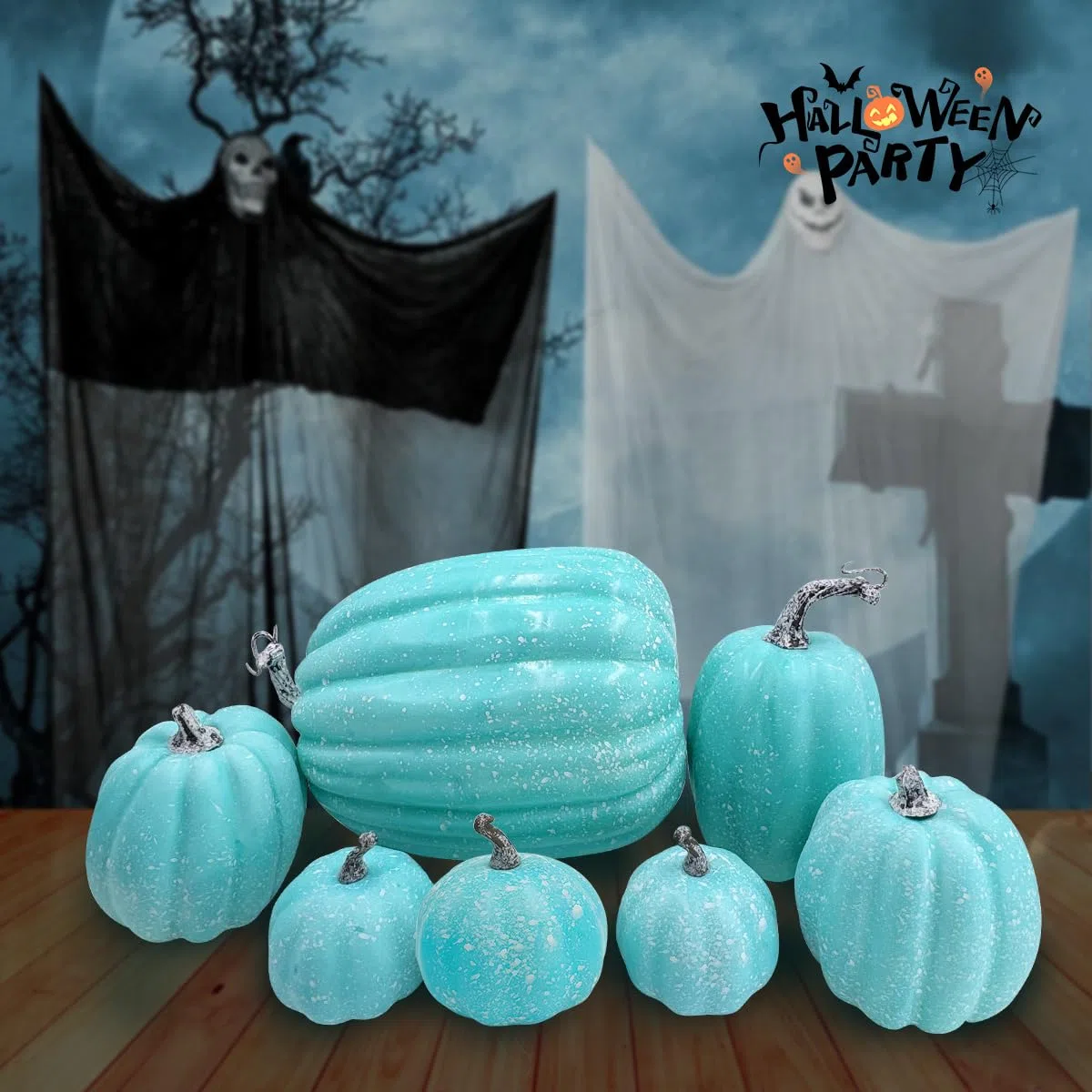 7 Piezas de Calabazas Artificiales Azules, Calabazas de Espuma para otoño, Temporada de otoño, Halloween, día Festivo, Festival, Decoraciones de Mesa (Azul)