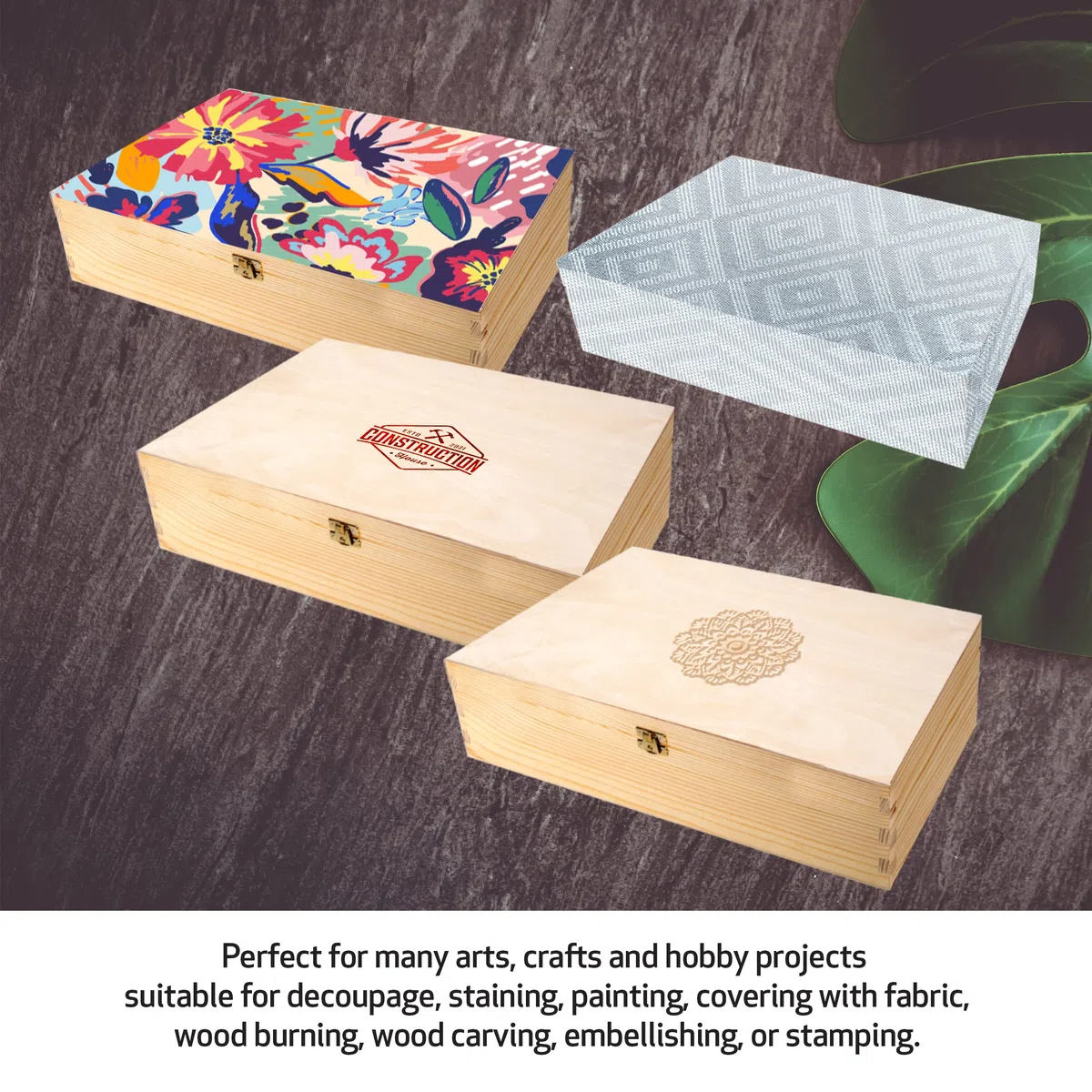 Caja de madera natural con tapa, , 40 x 30 x 10 cm, caja de recuerdos, regalo