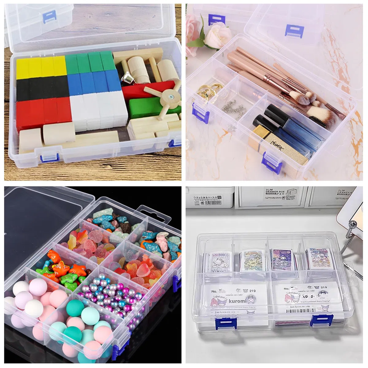 Pack de 6 Caja Organizadora Tornillos, Caja Tornillos Organizador con 8 Compartimentos y Separadores Extraibles, Cajas Plastico Transparentes Hogar