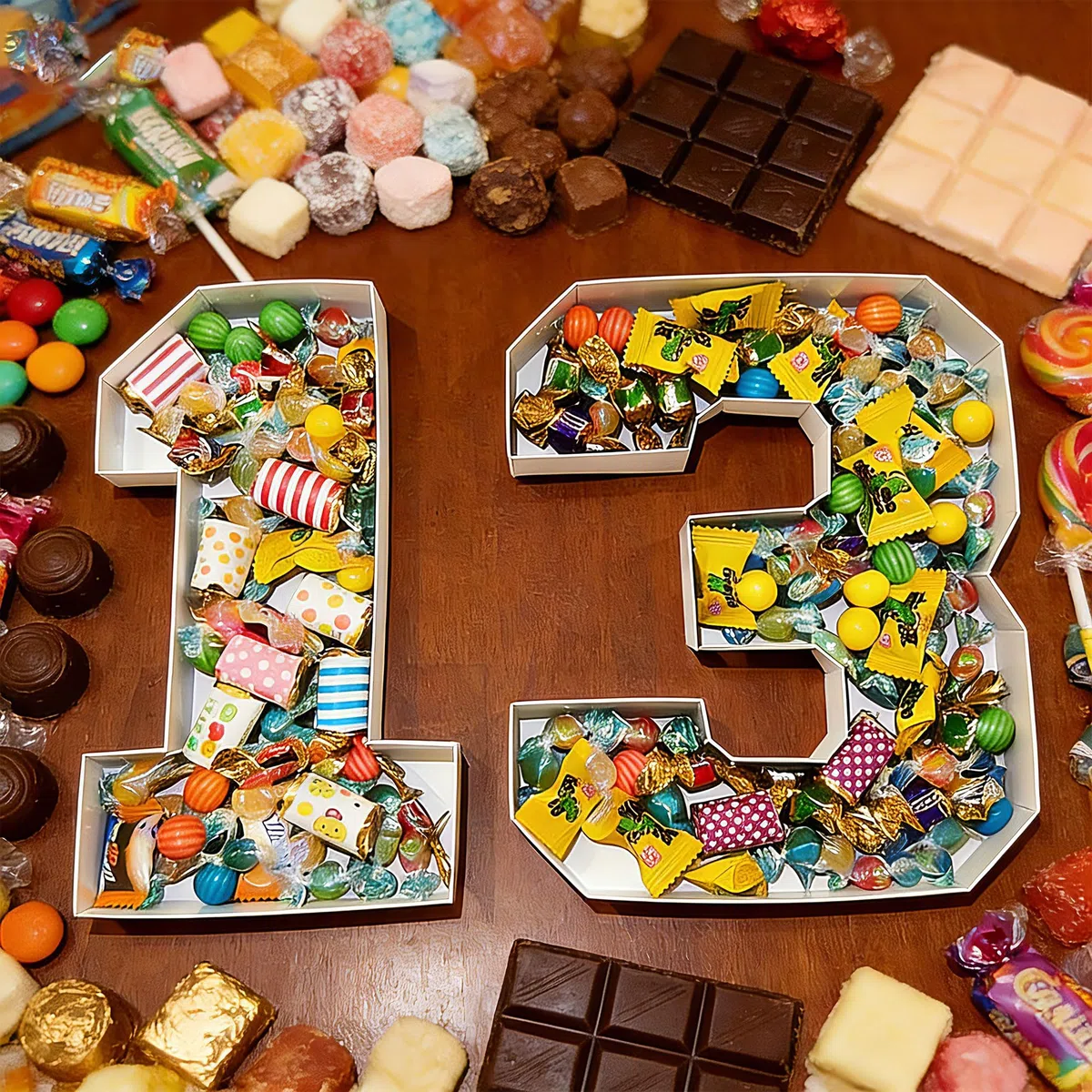 Hayaww Caja De Dulces Digitales Números De Cumpleaños Caja De Dulces Digital Mache Bandeja con Forma De Números Letras Cartón para Charcutería Números Cartón para Rellenar Cajas De Numeros Papel (2)