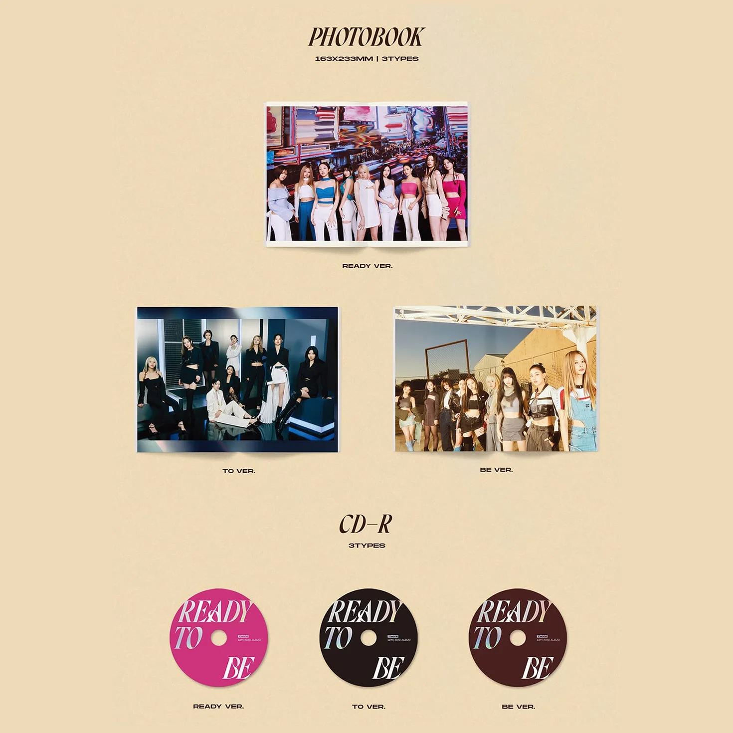 TWICE - 12th Mini Album [READY TO BE] (BE Ver.) Photobook + CD-R + Folded Poster + Postcard + Message Photocard + Photocard + 1 PVC Card