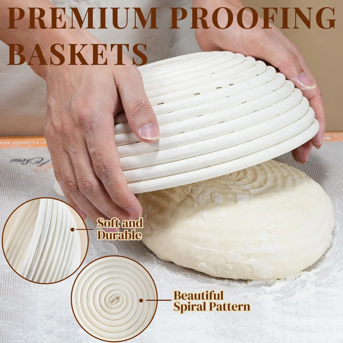 Banetones para Pan, Sopito Banneton 2 piezas Cesta Pan con Paño de Lino, Raspador de Masa, Cepillo de Silicona, Batidor de Masa, Cuchillo de Panadero, Tamiz de Harina, Bolsa de Almacenamiento
