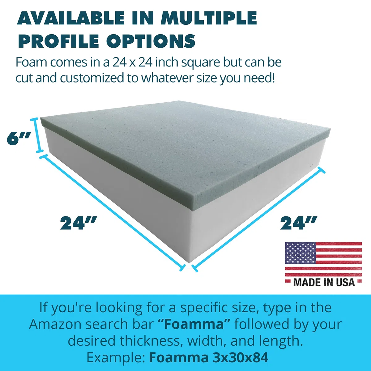 Foamma - Espuma viscoelástica de gel para sillas de comedor, cojín para silla de ruedas, 15 x 24 x 24 pulgadas