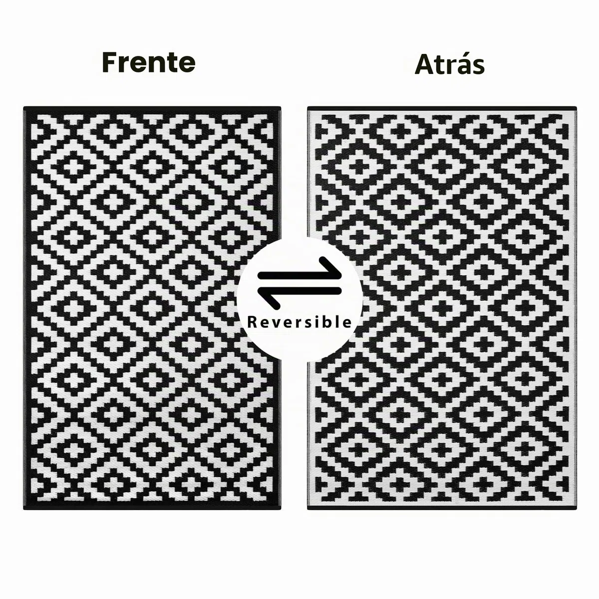 Green Decore Nirvana 120 x 180 cm - Alfombra ecológica para interiores y exteriores - ligera y reversible - Negro / Blanco