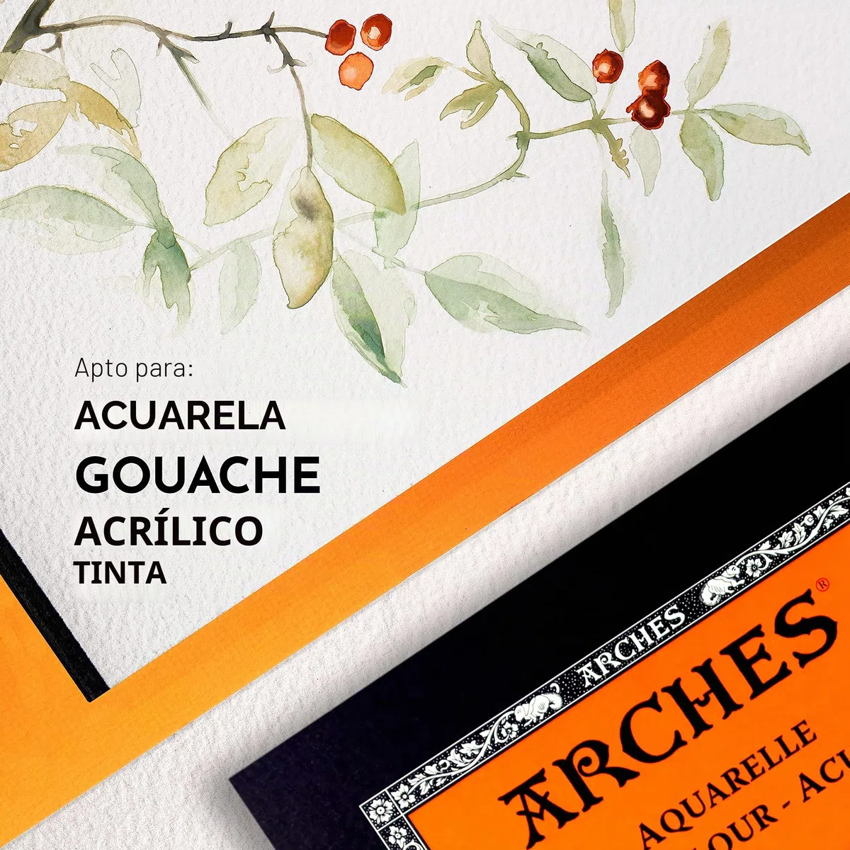 Arches - Papel de acuarela, bloc 12 hojas engomado 1 lado, grano grueso, 300 g/m², A3