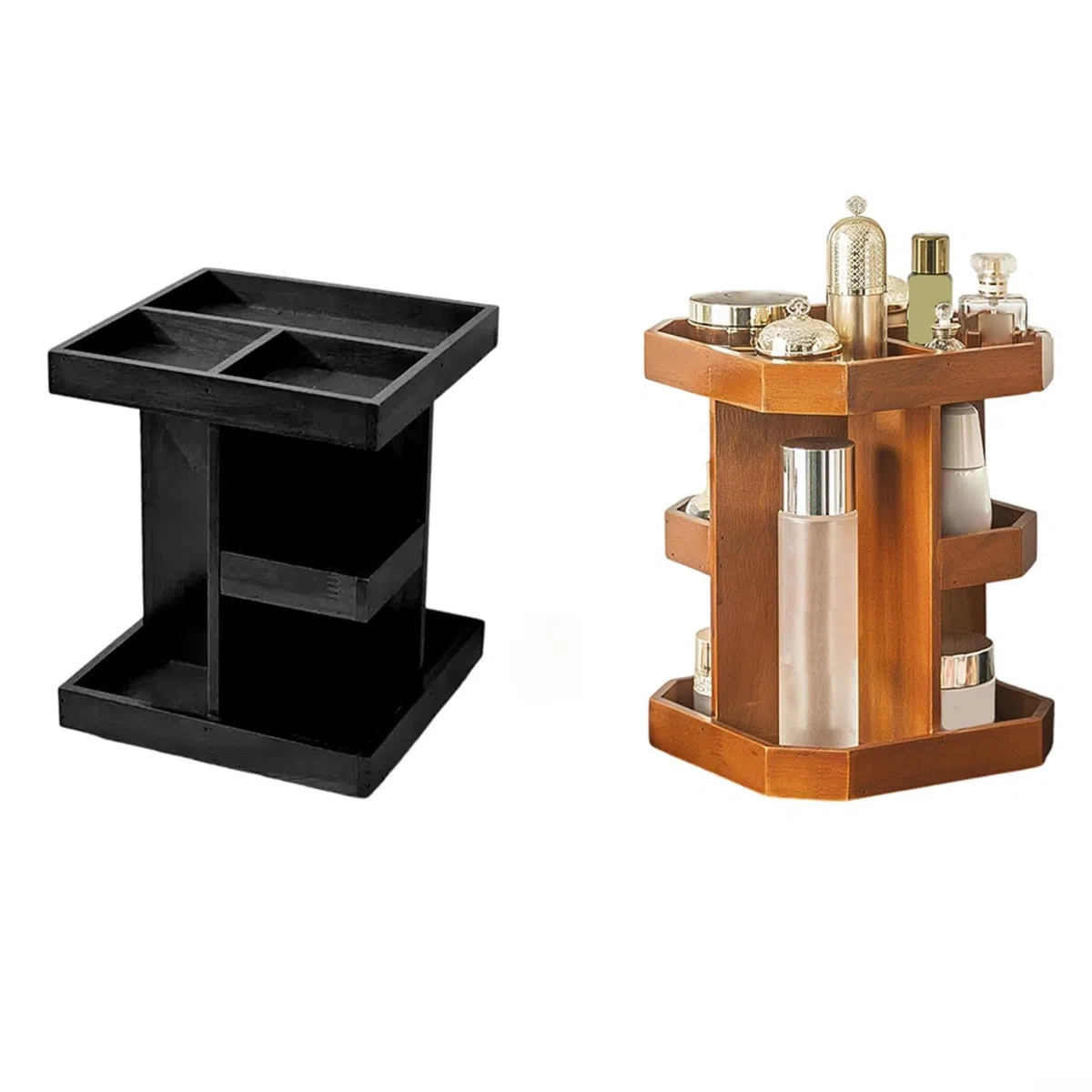 Organizador de perfume giratorio de 360° para hombre, soporte de reloj de colonia de madera de 3 niveles con bandeja de almacenamiento multicompartimento de gran capacidad para artículos
