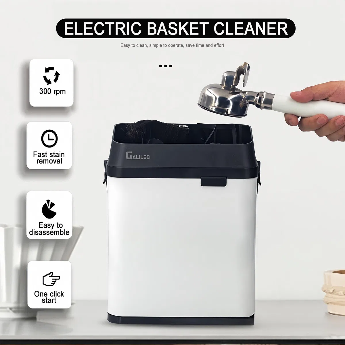 Limpiador De Portafiltro De Café Eléctrico Viene Con 2 Raspadores Y 1 Cepillo, Triturador De Posos De Café, Una Herramienta Imprescindible Para Los Amantes Del Café, Restaurantes Y Bares.,Black