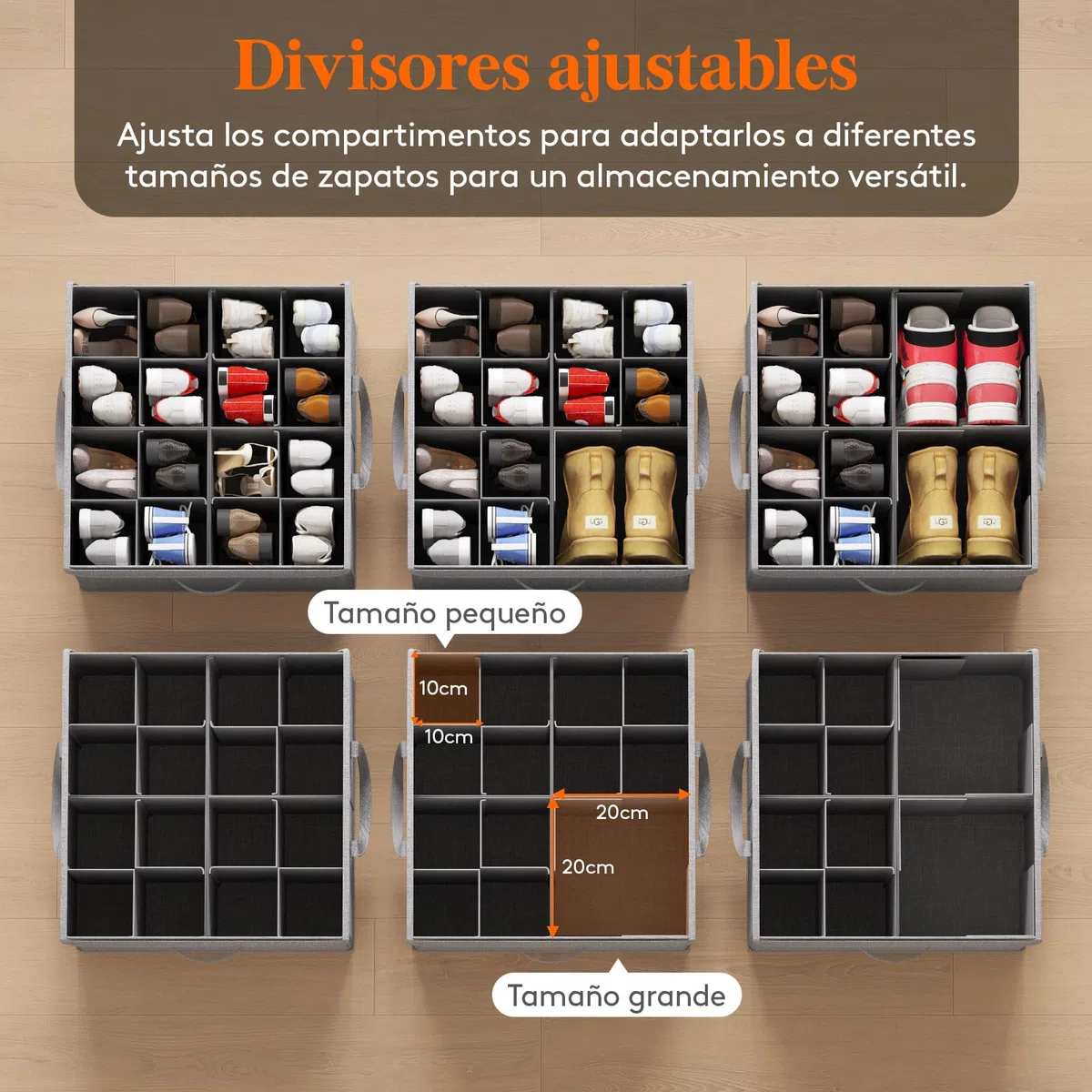 Lifewit Organizador de Zapatos para Armario, Divisores Ajustables para Almacenamiento de Zapatos, Cajas de Almacenamiento Plegables con Cubierta Transparente, Gris Claro, 1 Paquete para 4-16 Pares