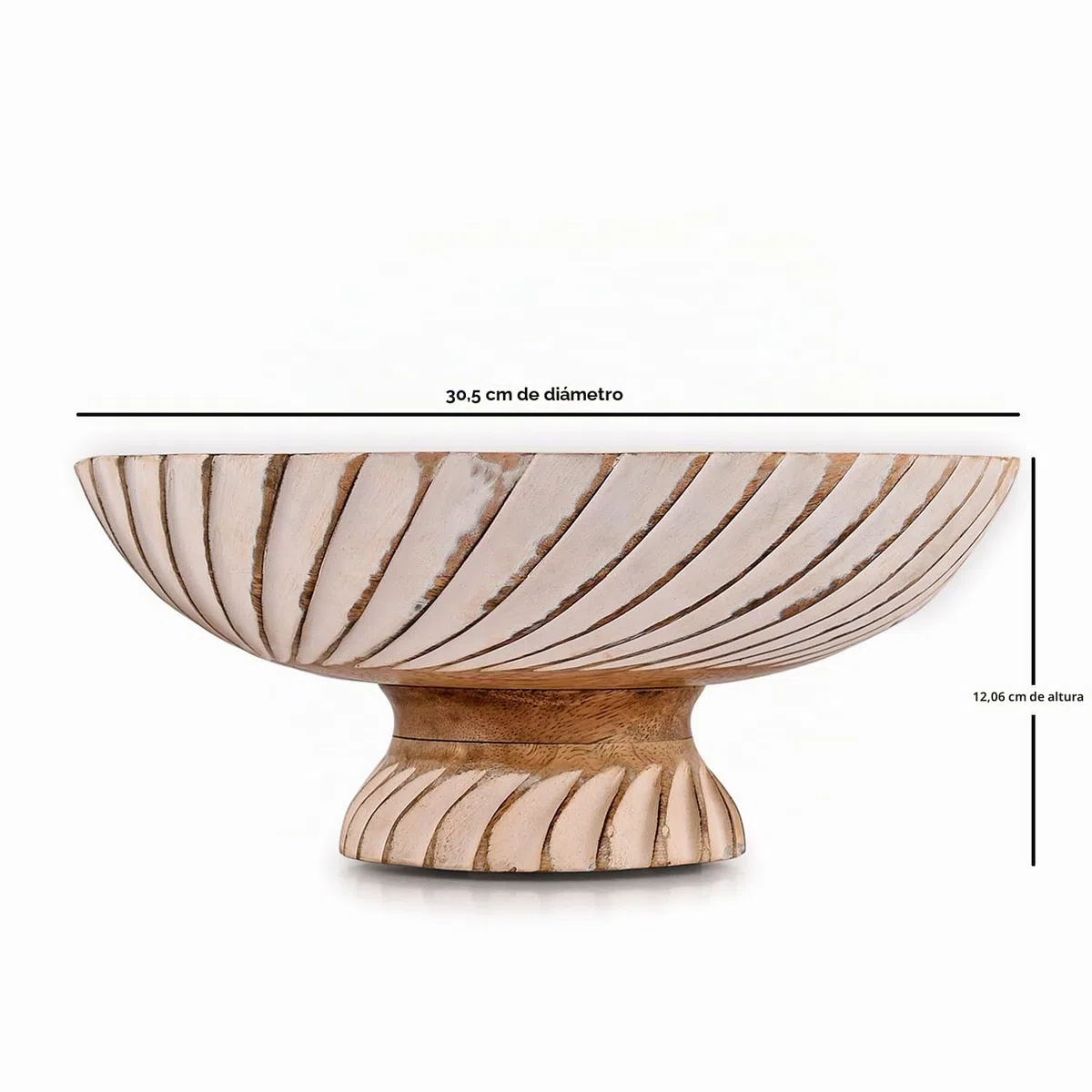 Frutero de madera de mango, cuenco de pedestal para decoración de mesa, para encimera de cocina, cuenco de frutas secas (30,48 cm x 30,48 cm x 12,06 cm)