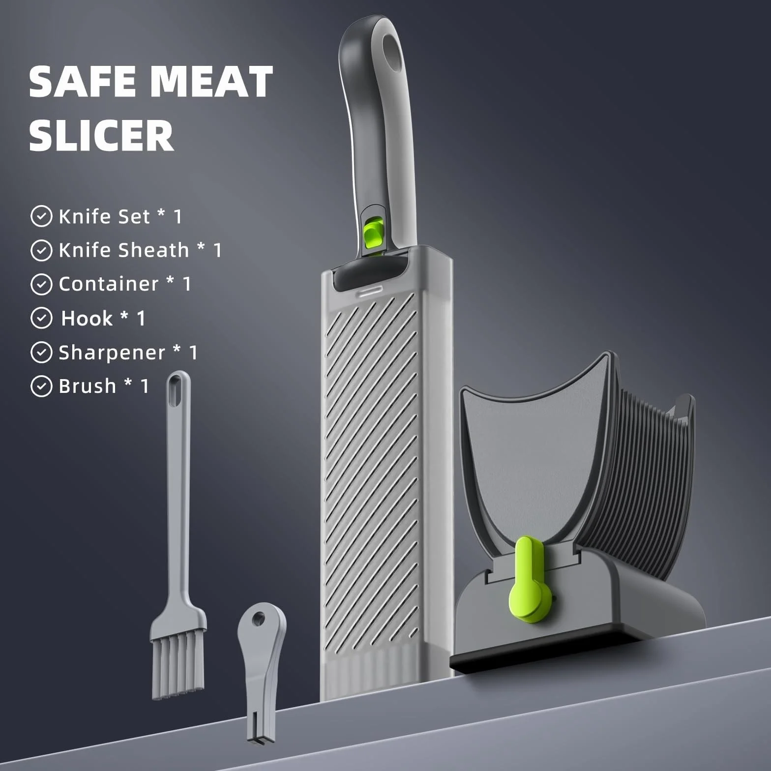 Cortadora multifuncional de carne cruda para carne fresca, grosor ajustable de 2 o 4 mm, cortadora manual con cepillo, gancho, afilador