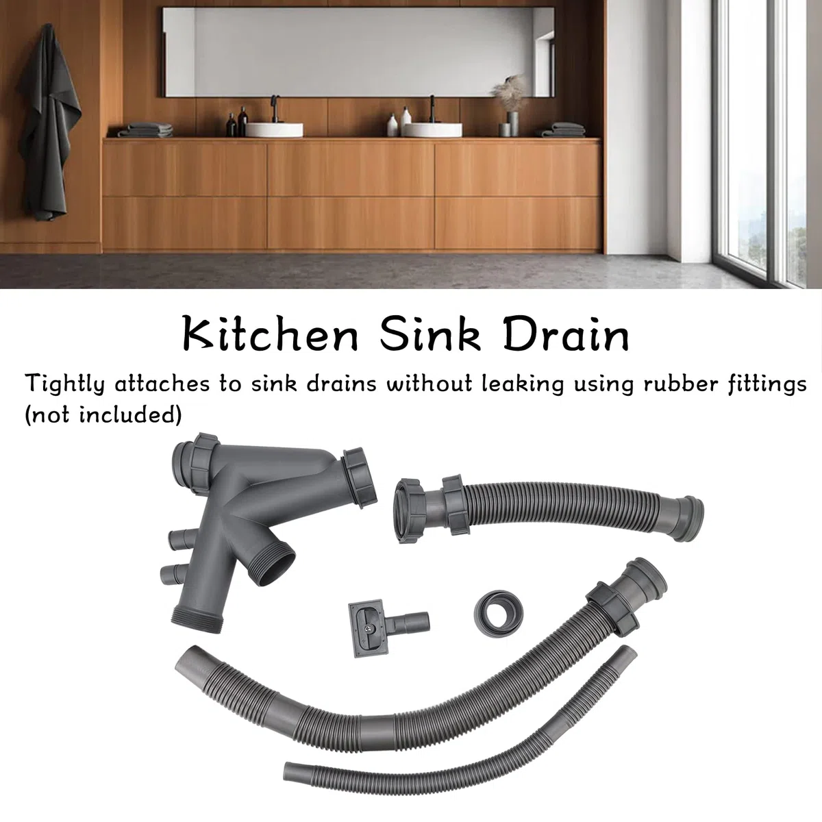 Desagües Dobles para Fregadero de Cocina, Desagüe de 110 Mm/4, 3 Pulgadas, Desagüe de Doble Lavabo de 50 Mm/2 Pulgadas, Flexible y Extensible, Drenaje Rápido, No Es Fácil de Obstruir para Desagüe