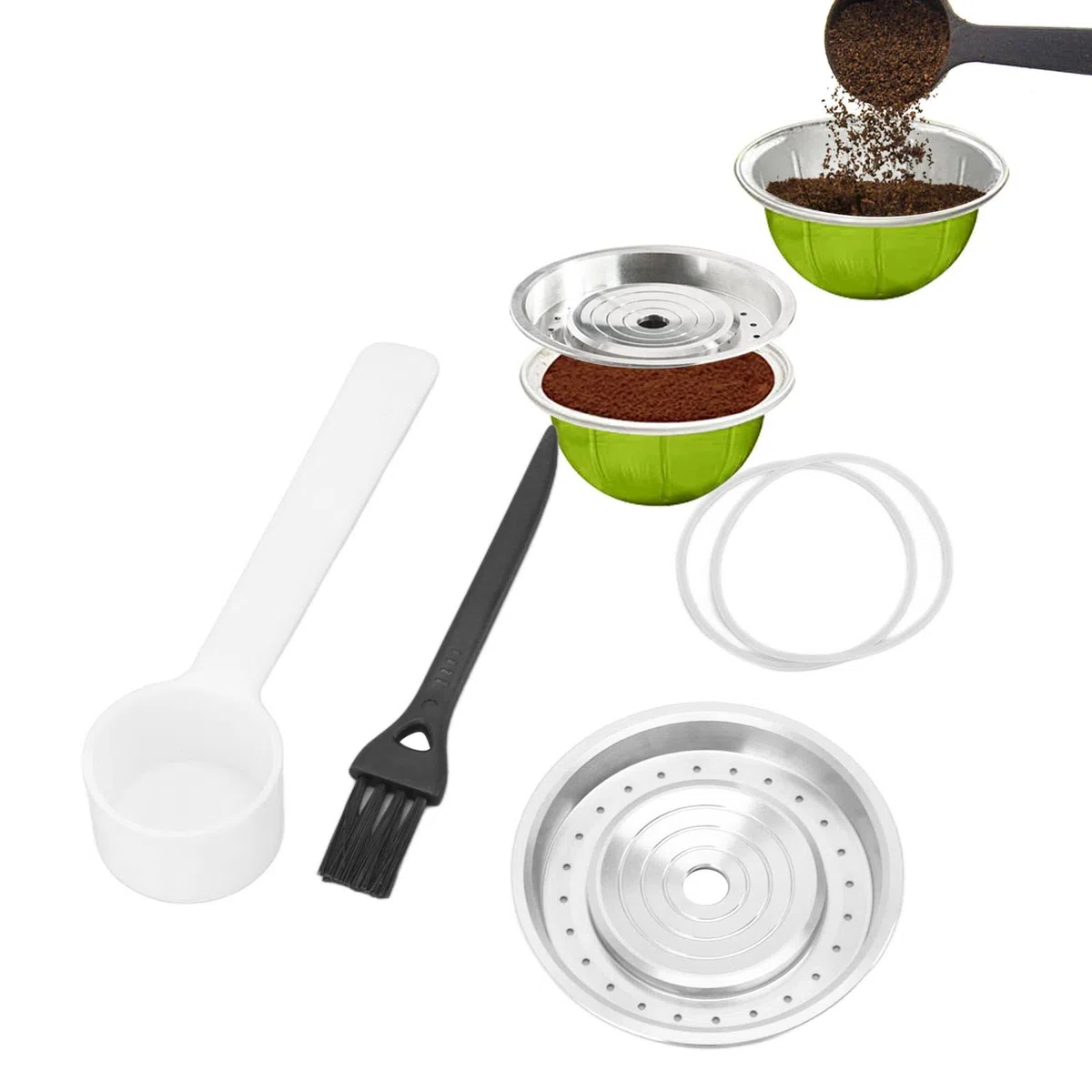 Tapa de Cápsula de café Reutilizable, Tapa de Cápsula de Acero Inoxidable 304 Tapa de Sello de Cápsula de café Recargable Reutilizable para Cápsulas Recargables con Pala y