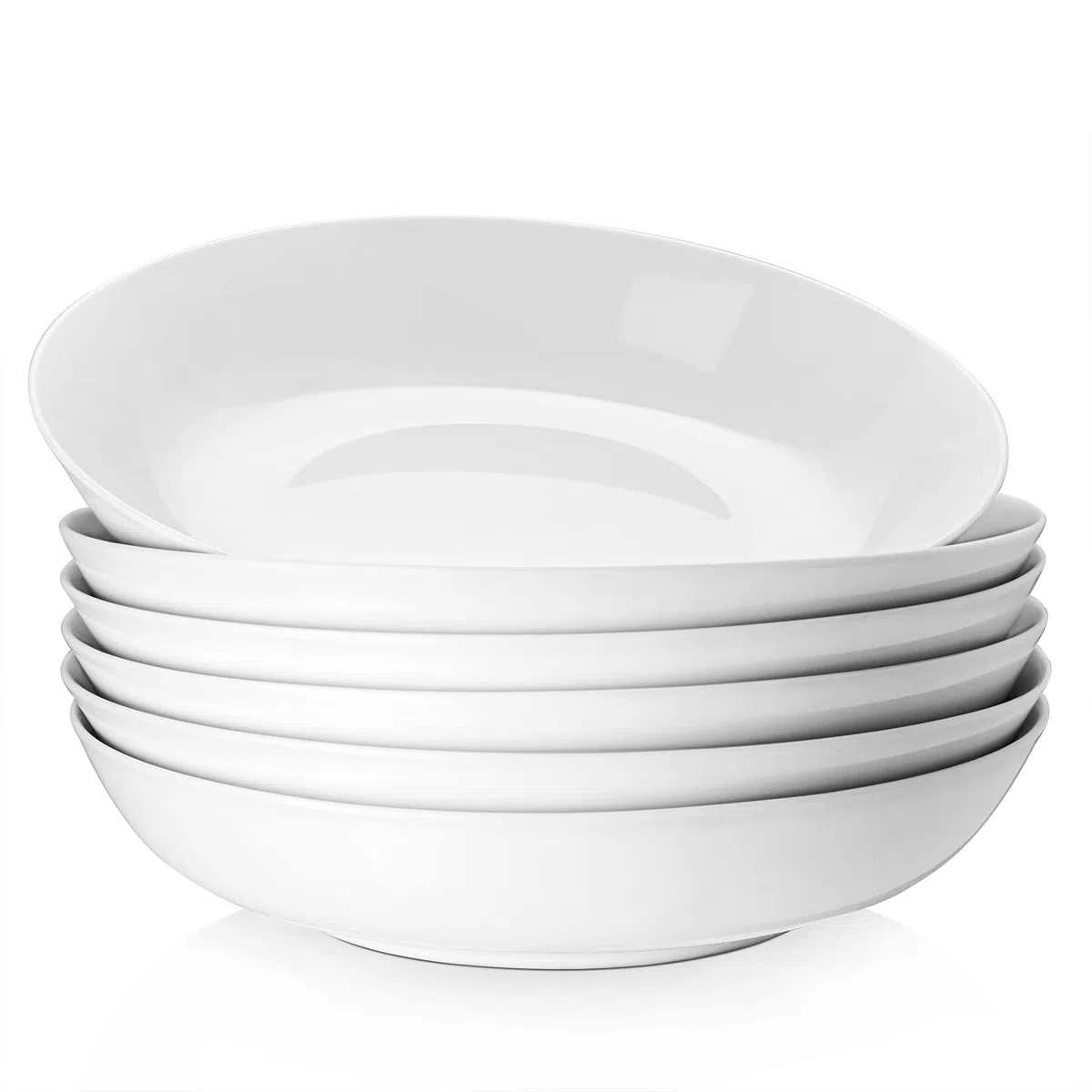 Y YHY Cuencos de Pasta Set de 6, 23,6 x 4,8 cm Plato Hondo Sopa de Porcelana, Fuente Ensaladera Grande, Platos Llanos, Cuencos Cocina Apto para Lavavajillas, Microondas y Horno-1180 ml, Blanco