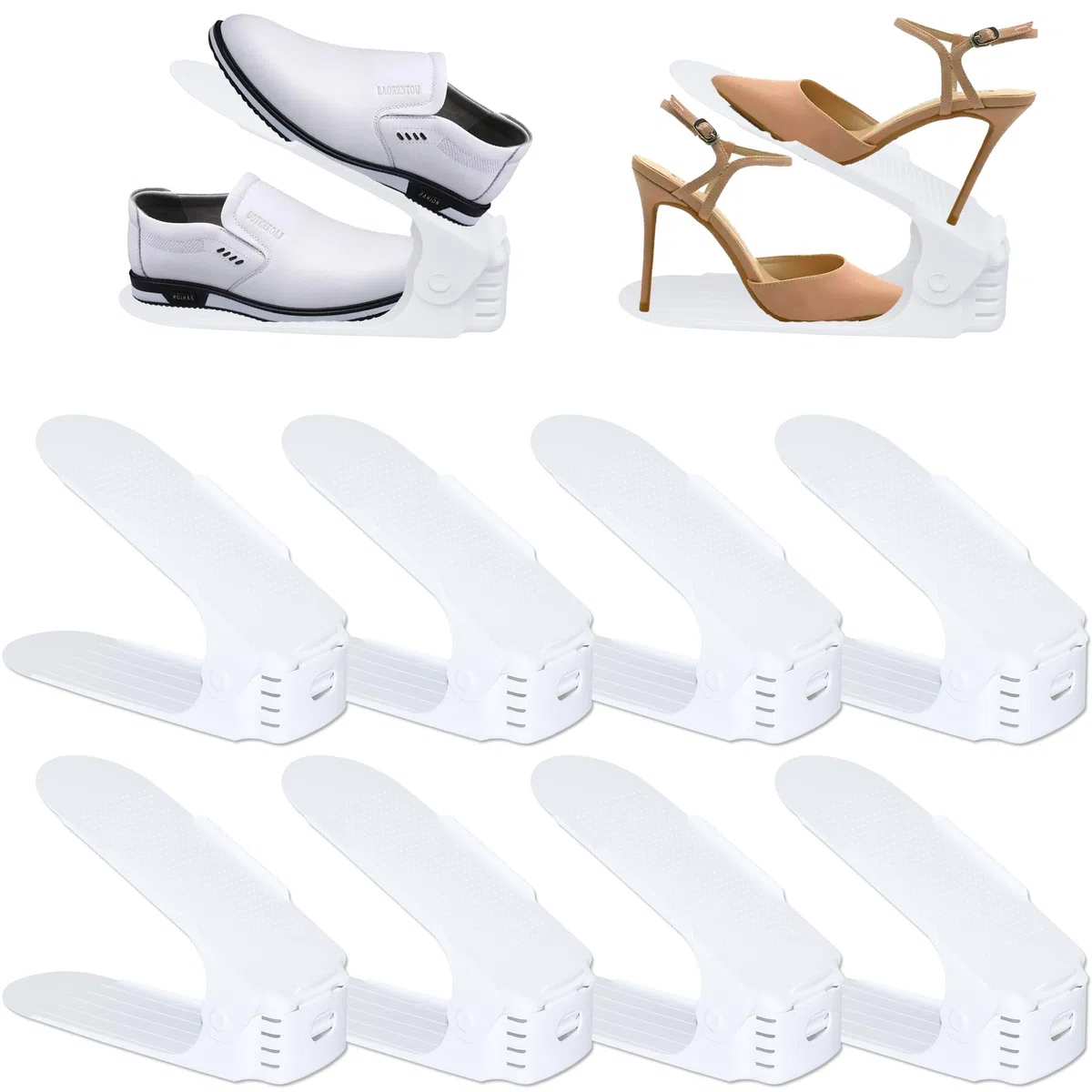 FIVMEN 10 unidades de ranuras ajustables para zapatos de polipropileno, antideslizantes, altura regulable, ahorro de espacio, juego de almacenamiento de zapatos para el hogar, soporte para zapatos de