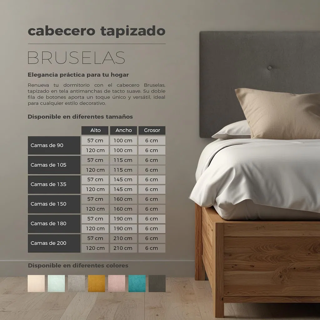 SUENOSZZZ-ESPECIALISTAS DEL DESCANSO Cabecero de Cama Bruselas tapizado en Tela para Camas de 80 (90 x 120 cm) Tela Beige