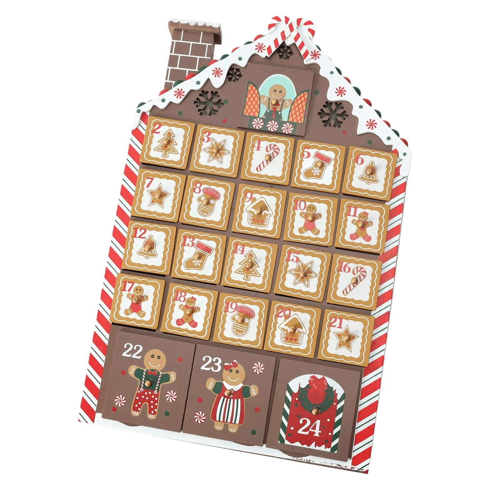 Calendario de Adviento de madera para dulces, joyería, forma de casa, calendario de Adviento de Navidad para niños y adultos, regalo sorpresas, decoración de casa de pastel de jengibre