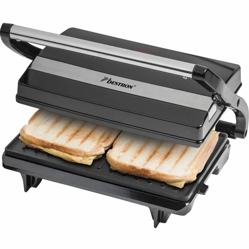 Bestron Parrilla Sandwichera Panini con Revestimiento Antiadherente, 700 W, Negro