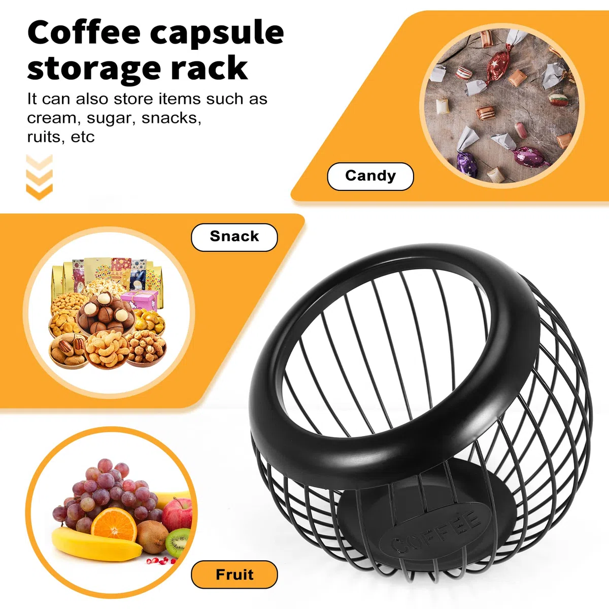 Organizador de estante para café, soporte para tazas K y café espresso con gran capacidad, cesta de almacenamiento para cápsulas de café de metal