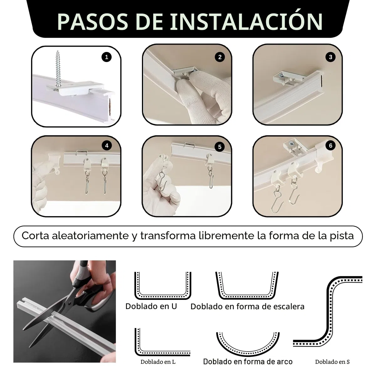 Riel de cortina de techo flexible de 3 m, riel de cortina curvado con ruedas silenciosas, ideal para ventanas de ducha, separadores de habitaciones de autocaravanas, privacidad y decoración del hogar