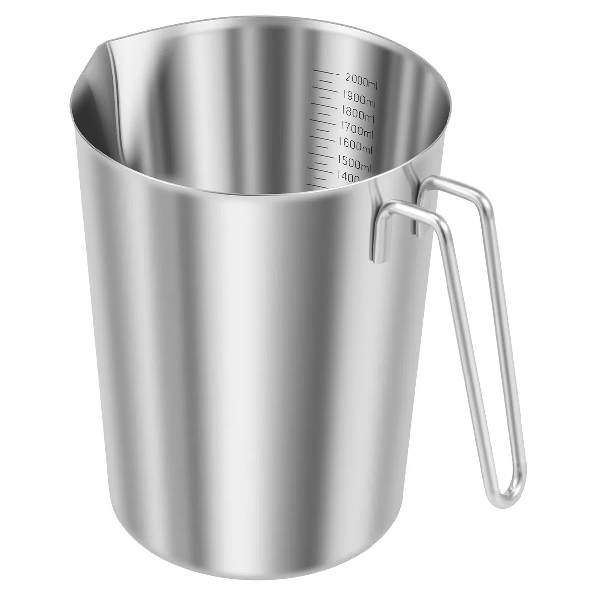 Jarra medidora de acero inoxidable con mango y labio vertedor, jarra de leche sin BPA, jarra de medición con escala fina, protección contra goteo, jarra de metal para cocina, restaurante, bar