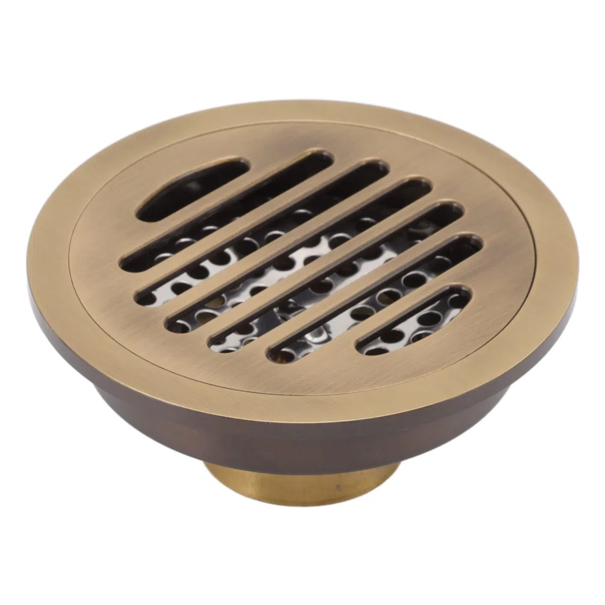 Desagüe de Ducha Redondo, Trampa de Suelo de Cobre, Recogedor de Pelo Extraíble, Desagüe de Suelo Vintage con Filtro para Baño, Garaje, Cocina, Balcones