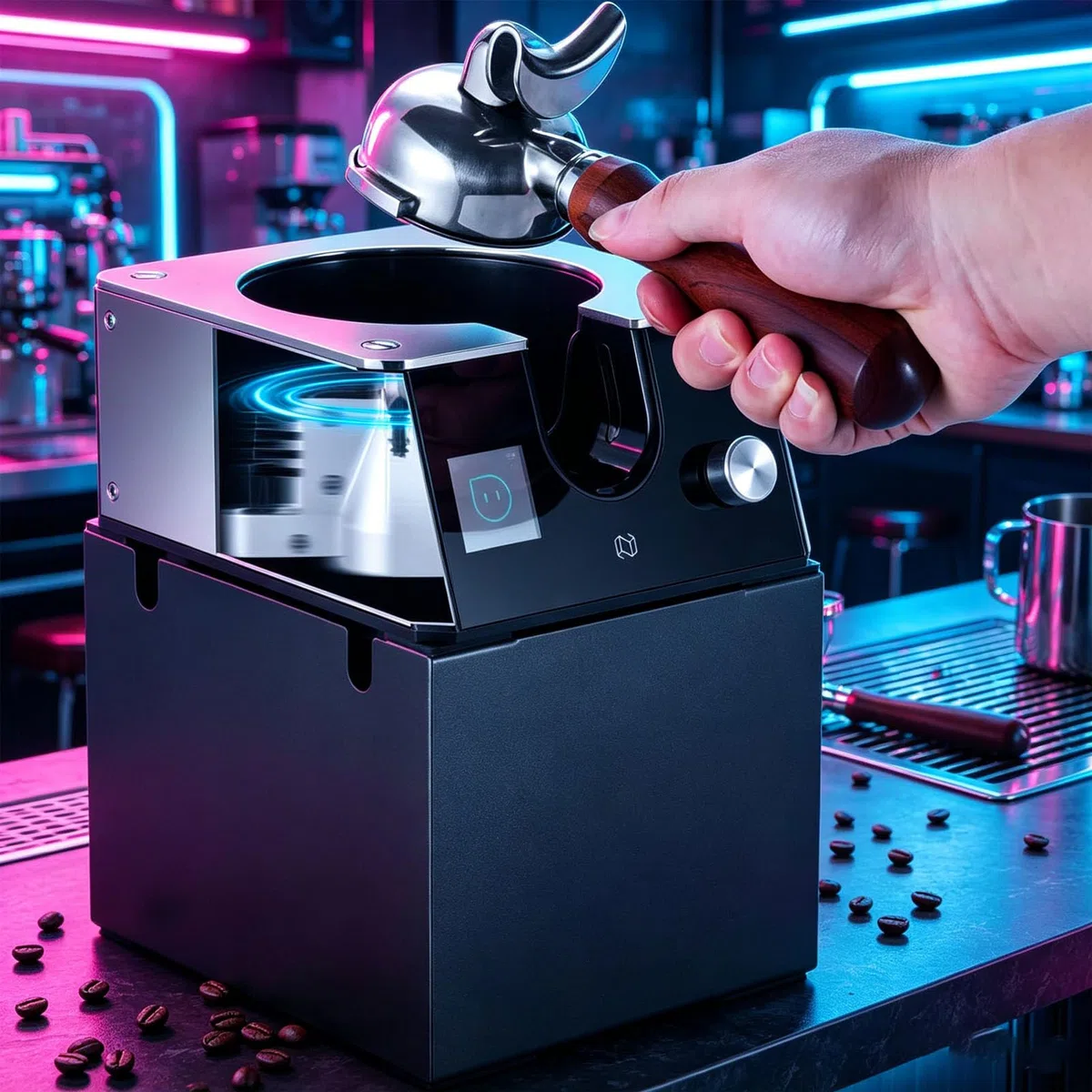 Limpiador automático de portafiltros para Espresso con Cabezales de Cepillo Intercambiables, Seguro y fácil de Usar en el hogar y en establecimientos comerciales 110V