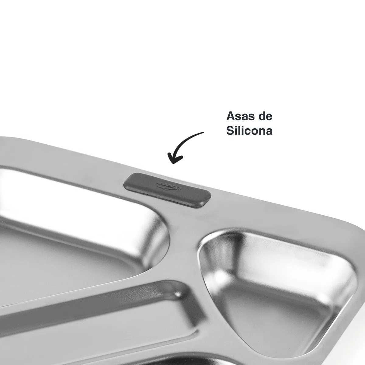 LACOR - 66957Z - Bandeja Autoservicio, Bandeja para Comedor, 4 Compartimentos + Espacio para Cubiertos, Apilable, Acero Inoxidable, 32.5 x 37.5 cm
