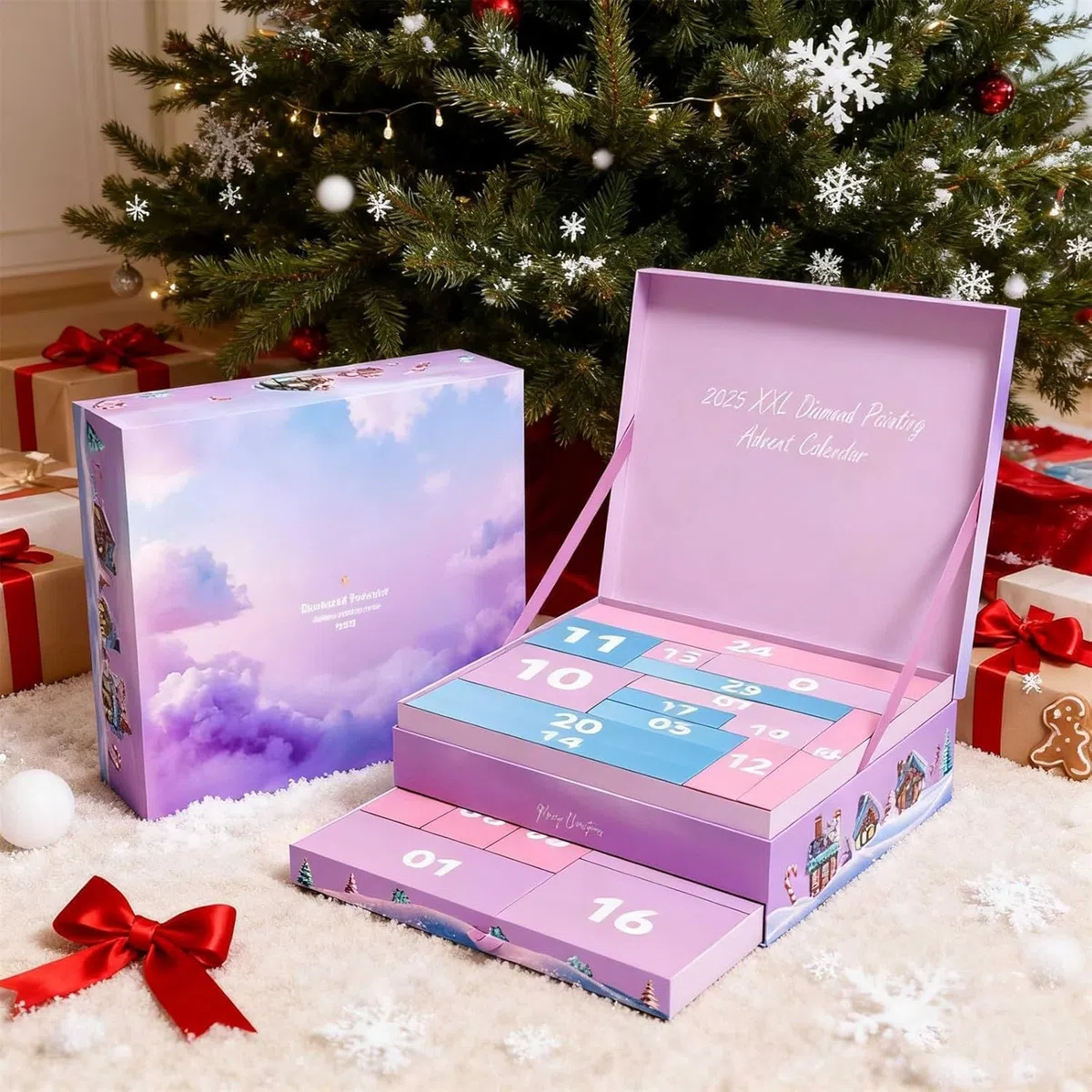 Calendario de Adviento con pintura de diamantes 2025-25 sorpresas, edición limitada, accesorios exclusivos y juegos XXL para mujeres, madres y niñas (morado, 1 unidad)