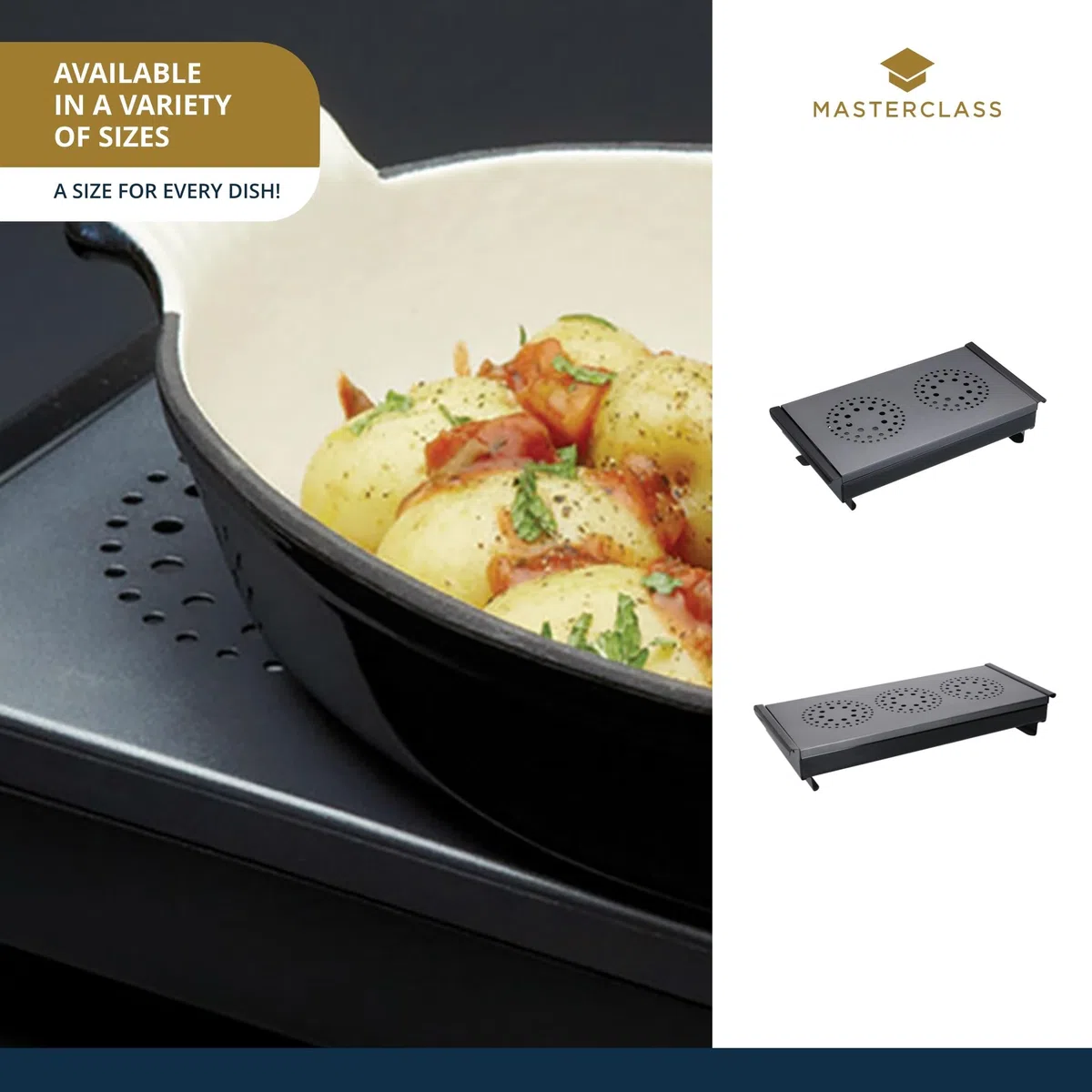 MasterClass Calientaplatos y calientaplatos profesional con 2 candelitas, negro/gris