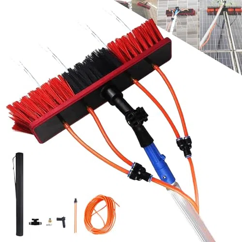 Teles - Kit de cepillo extensible para limpieza de ventanas de 30 pies con poste de alimentación de agua para una limpieza de alto alcance sin esfuerzo, ideal para uso doméstico al aire libre y
