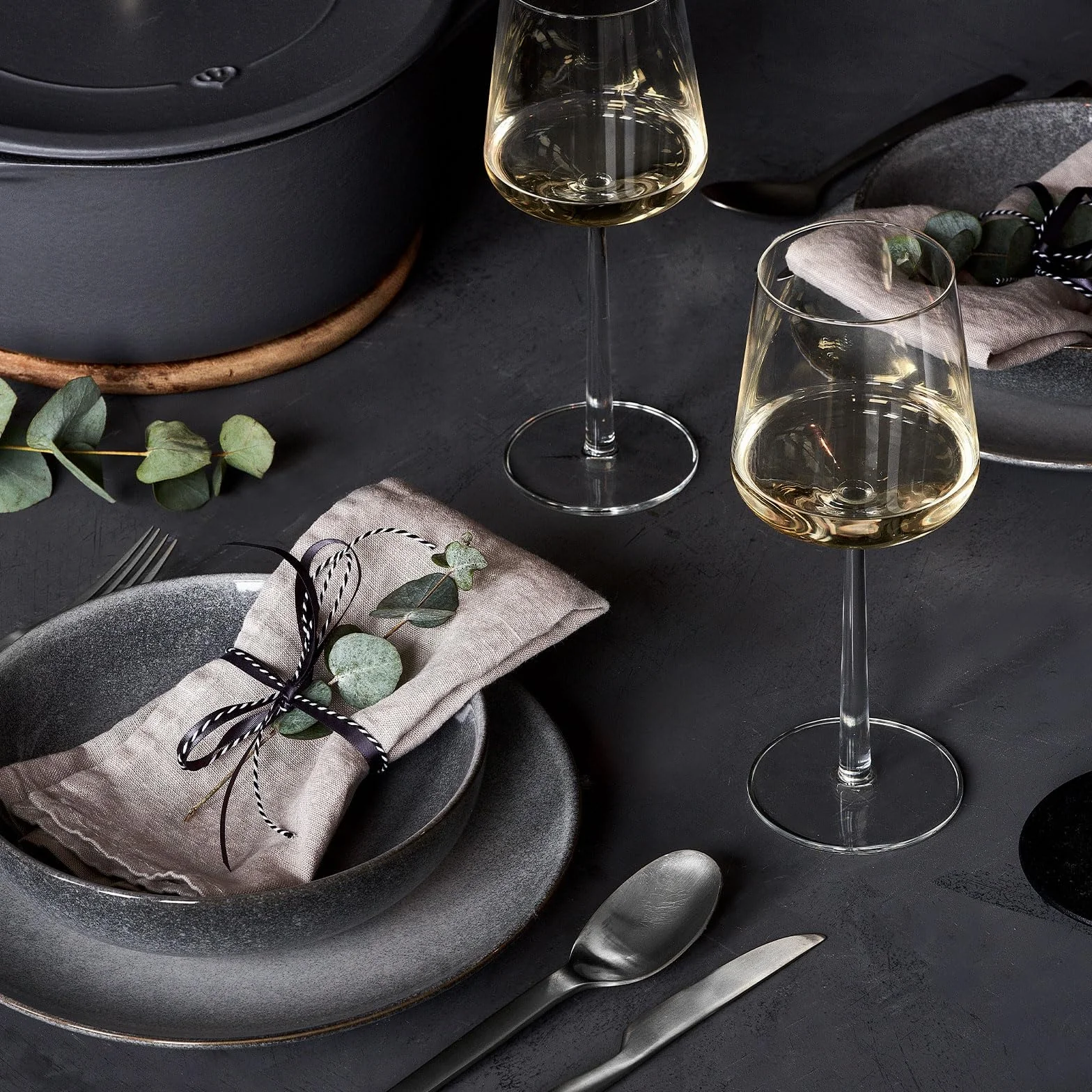 SPRINGLANE Vajilla gris, servicio de cena de gres - Plato Hondo 4 piezas