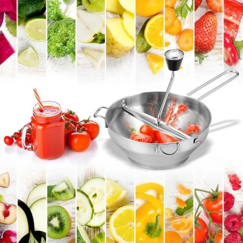 Volumoon Pasapures, Molinillo de Verduras Manual, Pasapures Acero Inoxidable con 3 Intercambiables Discos, Pasa Pure, Fácil de Usar para Puré de Bebé, Mermeladas, Verduras, Frutas