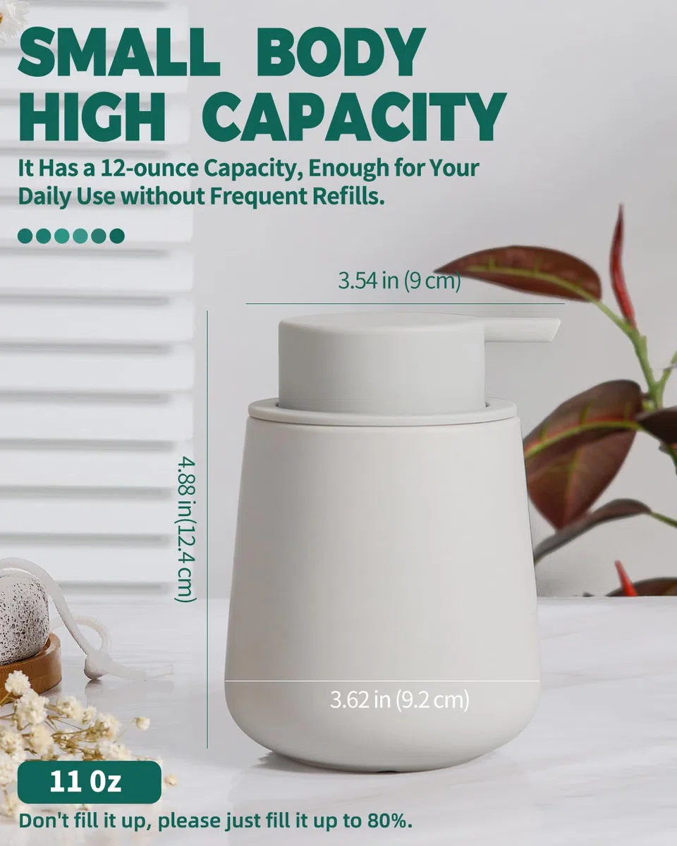 BosilunLife Juego de accesorios de baño, 3 piezas, dispensador de jabón espumoso de cerámica para baño, decoración de baño, dispensador de jabón de espuma y soporte para cepillo de dientes con bandeja