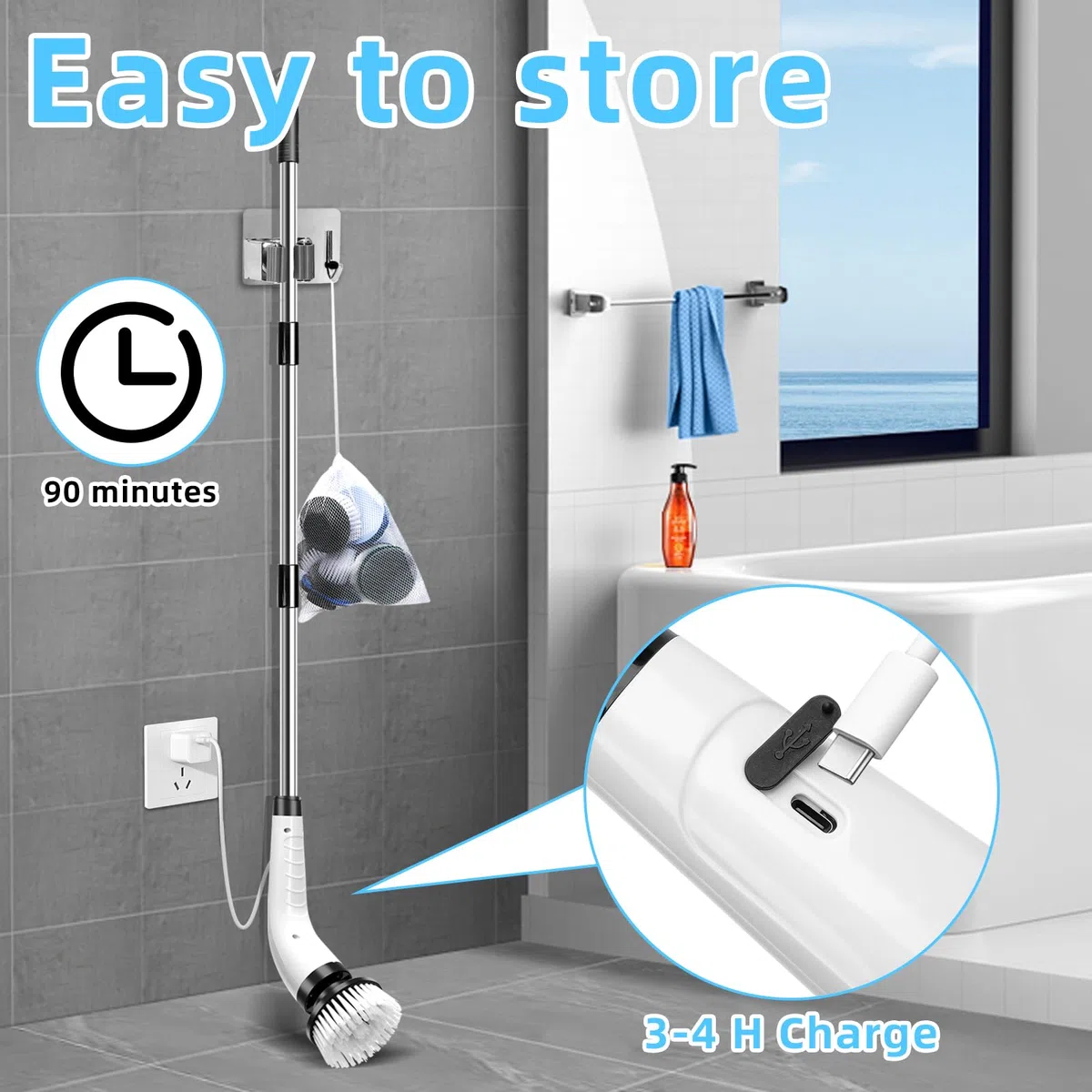 Cepillo de Limpieza Electrico, Limpiador Giratorio Eléctrico con 8 Cabezales De Cepillo De Repuesto,Cepillo Electrico Limpieza Hogar, IPX7 Fregadora Giratoria Hogar, Electrico Baño Brush 2 Velocidades