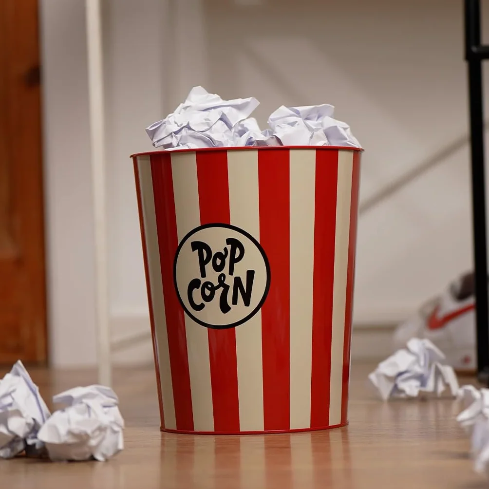 Balvi Papelera Popcorn Color Rojo y Beige Los Papeles simulan Palomitas Metal