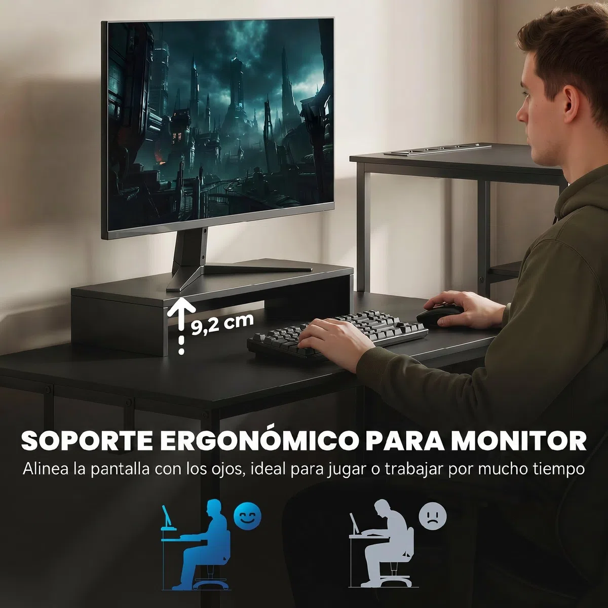 HOMCOM Mesa Gaming Doble Extralargo 244 cm con Estación de Carga Negro | Mesa Gamer, Escritorio Doble, Puertos USB, Soportes para Monitor, Cajones de Tela, Ganchos para Auriculares