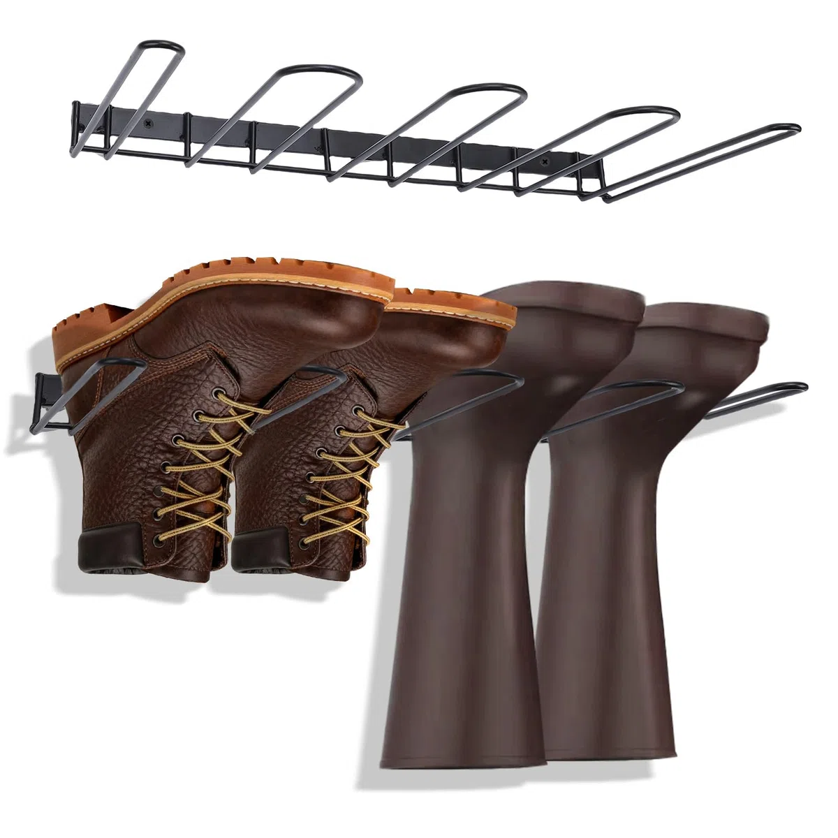 Gugxiom 2 zapateros de pared, zapatero de metal negro para exteriores, para botas de goma y botas altas, adecuado para armarios, pasillos, exteriores y garajes