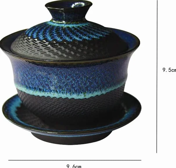 Kiln Gaiwan de cerámica esmaltada, taza de té de porcelana Kungfu, taza de té retro china, Sancai Gaiwan con platillo con tapa