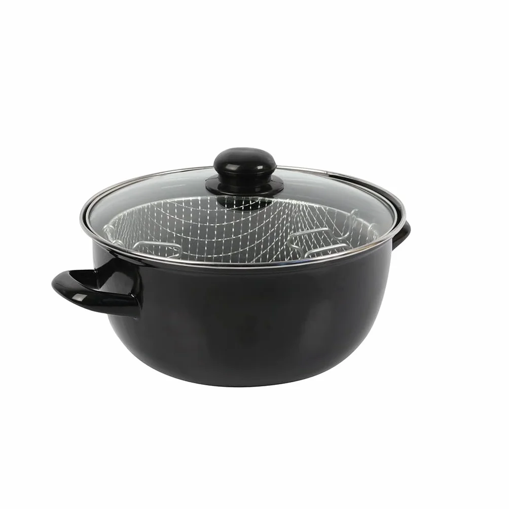 Crealys 545412 - Freidora tradicional de acero esmaltado (20 cm de diámetro, incluye cesta estañada + tapa de cristal, incluye inducción